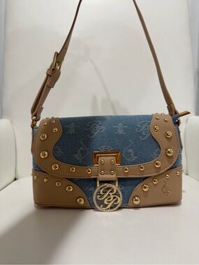Baby Phat Denim and Tan Studded Shoulder Bag